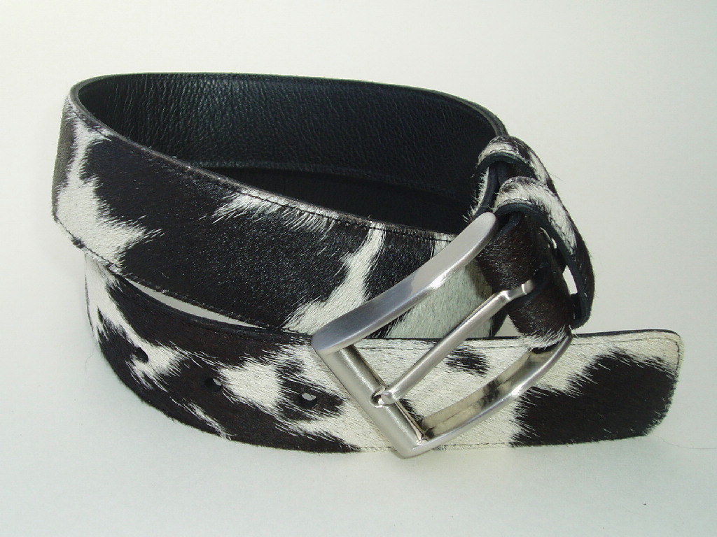 4BLC 353848P Black & White Hair Cowhide Belt