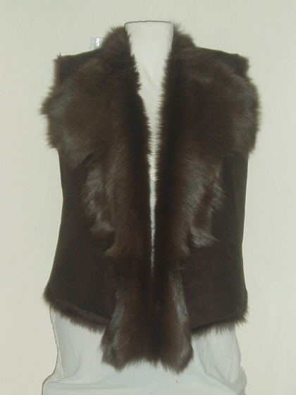 Brown Tone Tone Toscana Sheepskin Gilet Suede Finish 