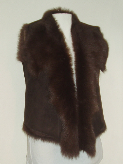 Choc Brown Gilet Copper Tone Wool Size 