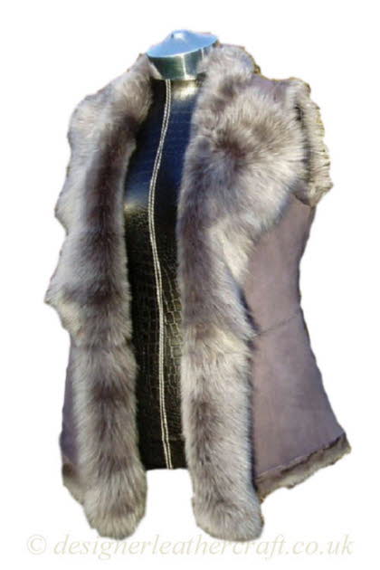 Long Toscana Shearling Gilet in Grey Brisa